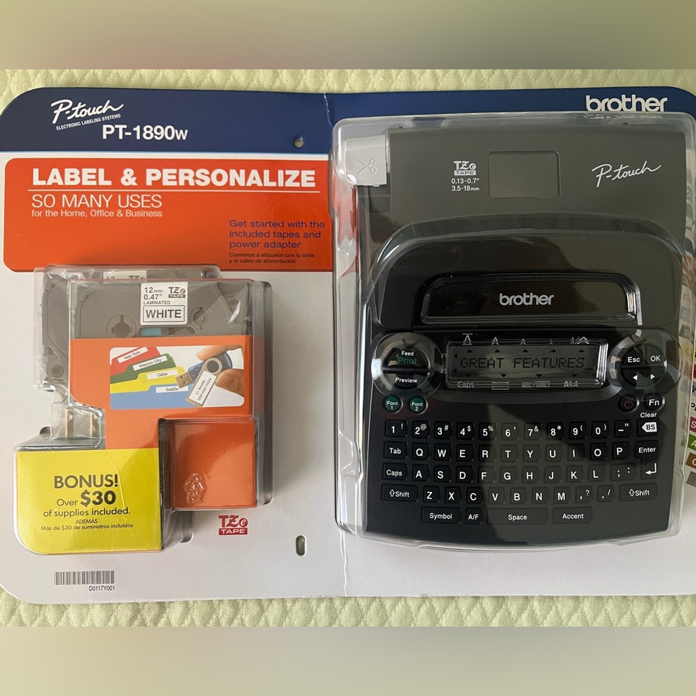 Brother P-Touch PT-1890W Label Maker - Black and White